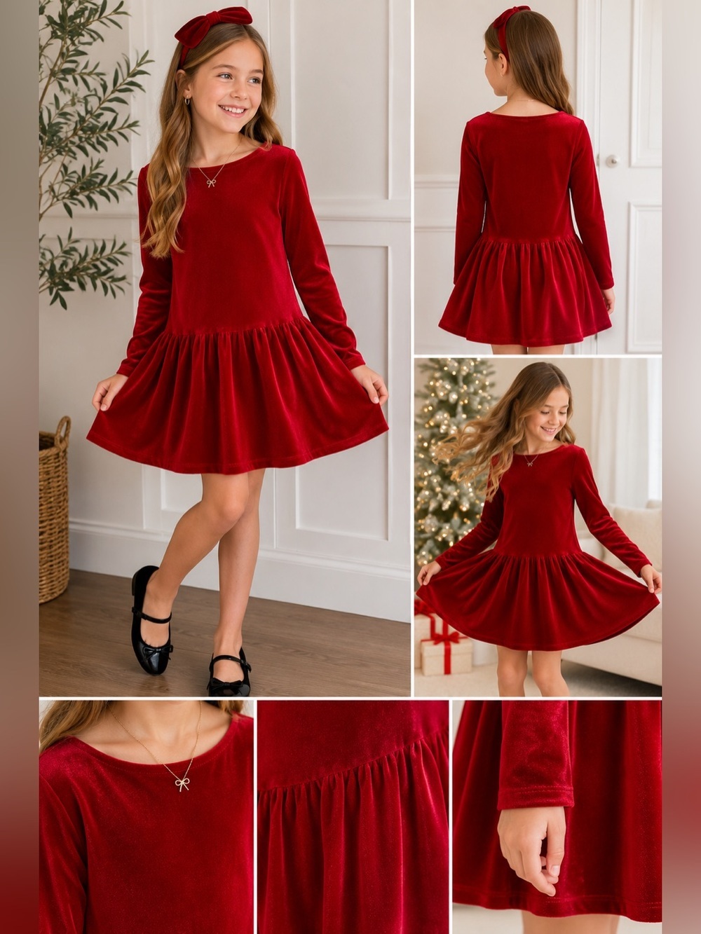 art class Red Velvet Long-Sleeve Twirl Dress